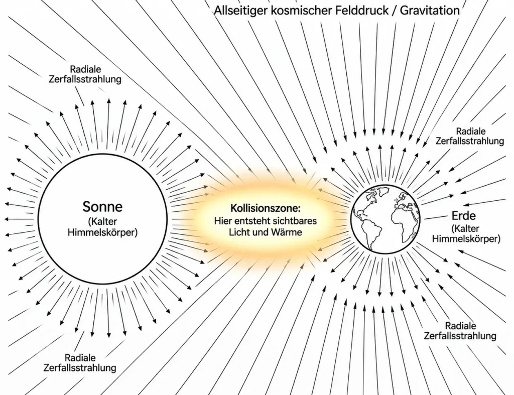 Entstehung von Gravitation Licht und Wärme nach der Feldlehre von H.F. Krause